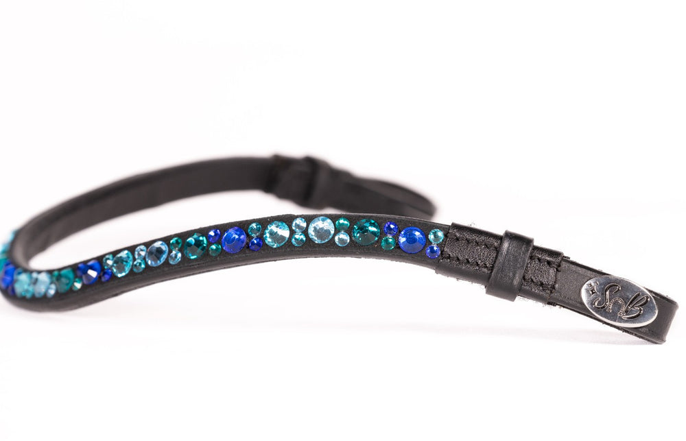 Cwell Equine Frontalino Per Testiera Cavallo A U Con Cristalli - 4 File, Pelle Nera, Taglie Disponibili (Full 40,6 Cm)