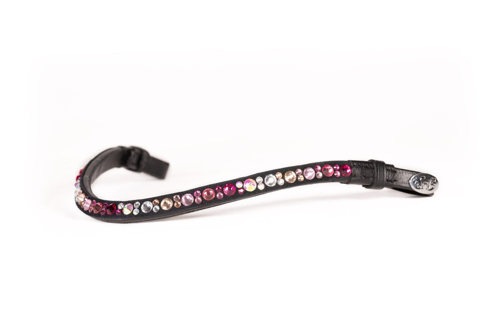 Cwell Equine Frontalino U Shape A 4 File Con Cristalli Trasparenti – Pelle Nera, Misura COB (15")